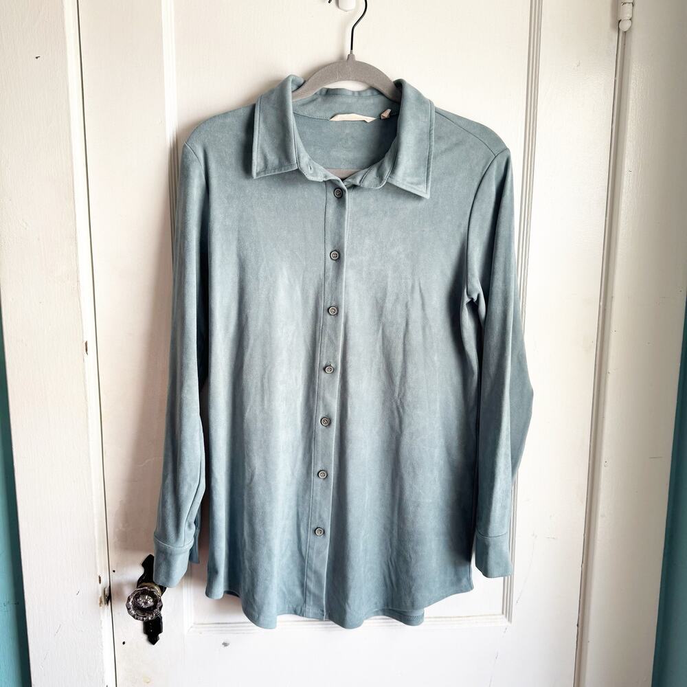 Soft Surroundings Softly Sueded Shirt Tranquil Blue Women’s S Casual Minimalist